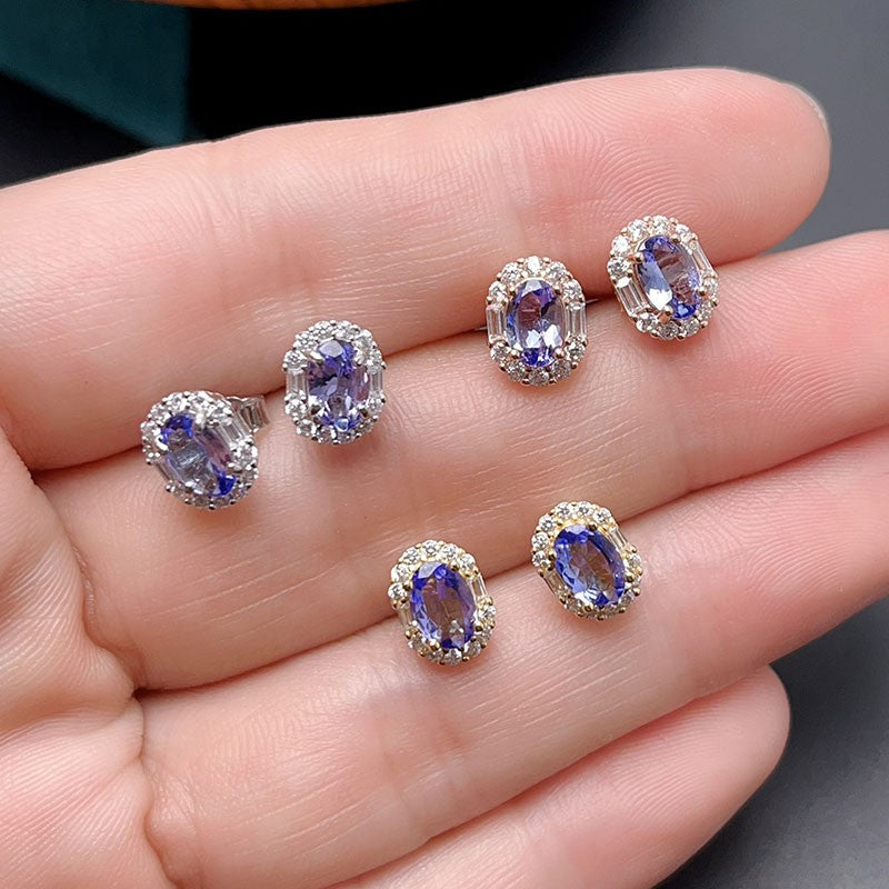 VVS Grade Natural Tanzanite Earrings Allergy 925 Silver Earring with 18K Gold Plated 4mm*6mm Total 1ct Tanzanite Jewelry