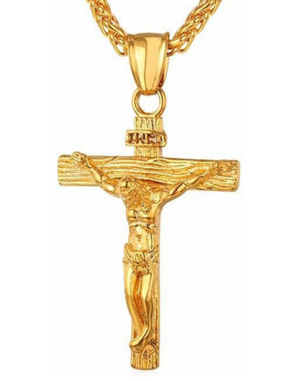 Novo Colar Religioso de Cruz de Jesus para Homens, Moda, Cor Dourada, Pingente de Cruz com Corrente, Joias de Presente para Homens e Mulheres