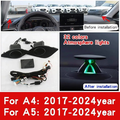 Elevador Tweeter para alto-falante com luz ambiente para Audi A6 C7 C8 A7 A4 A5 B8 B9 Q5 2017-2024 corneta de painel central Lâmpada profissional