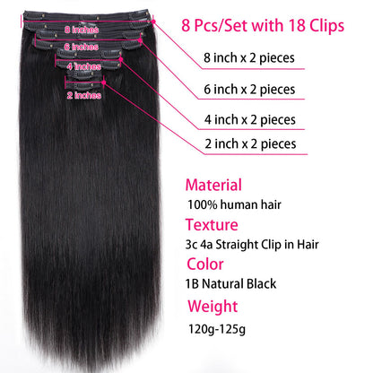 Apliques de Cabelo Liso Humano para Cabeça Inteira 8 Peças 100% Cabelo Humano para um Visual Natural 28 30 32 Polegadas