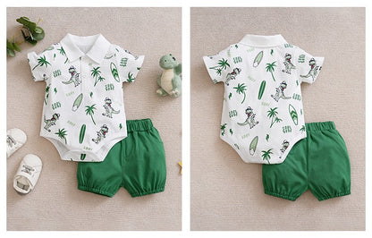 Newborn Baby boys Clothes Set Fashion Summer Toddler Outfit dinosaur print pants All cotton short sleeve Newborn Infant Clothing