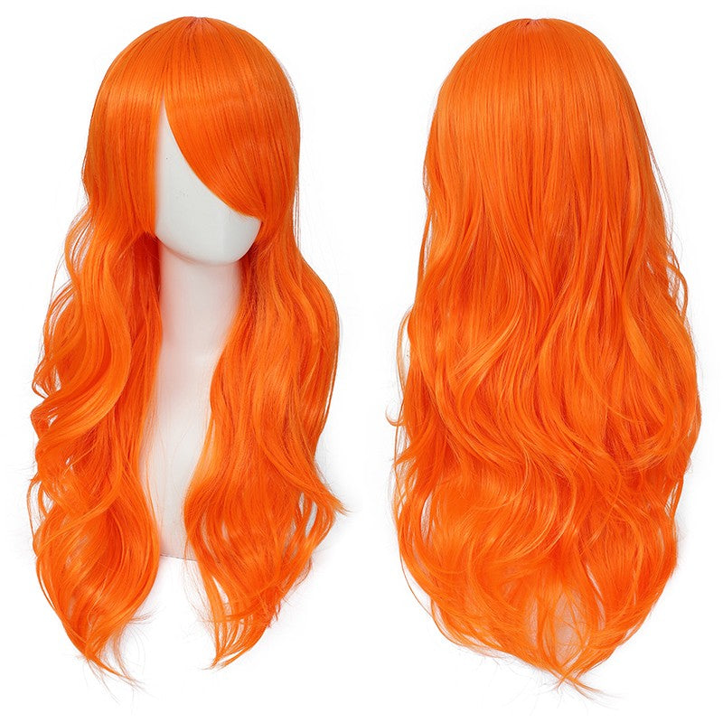 Peruca Cosplay Anime Versátil Multicolorida Cabelo Longo Cacheado com Cabelo Levemente Cacheado Peruca de Fibra Sintética
