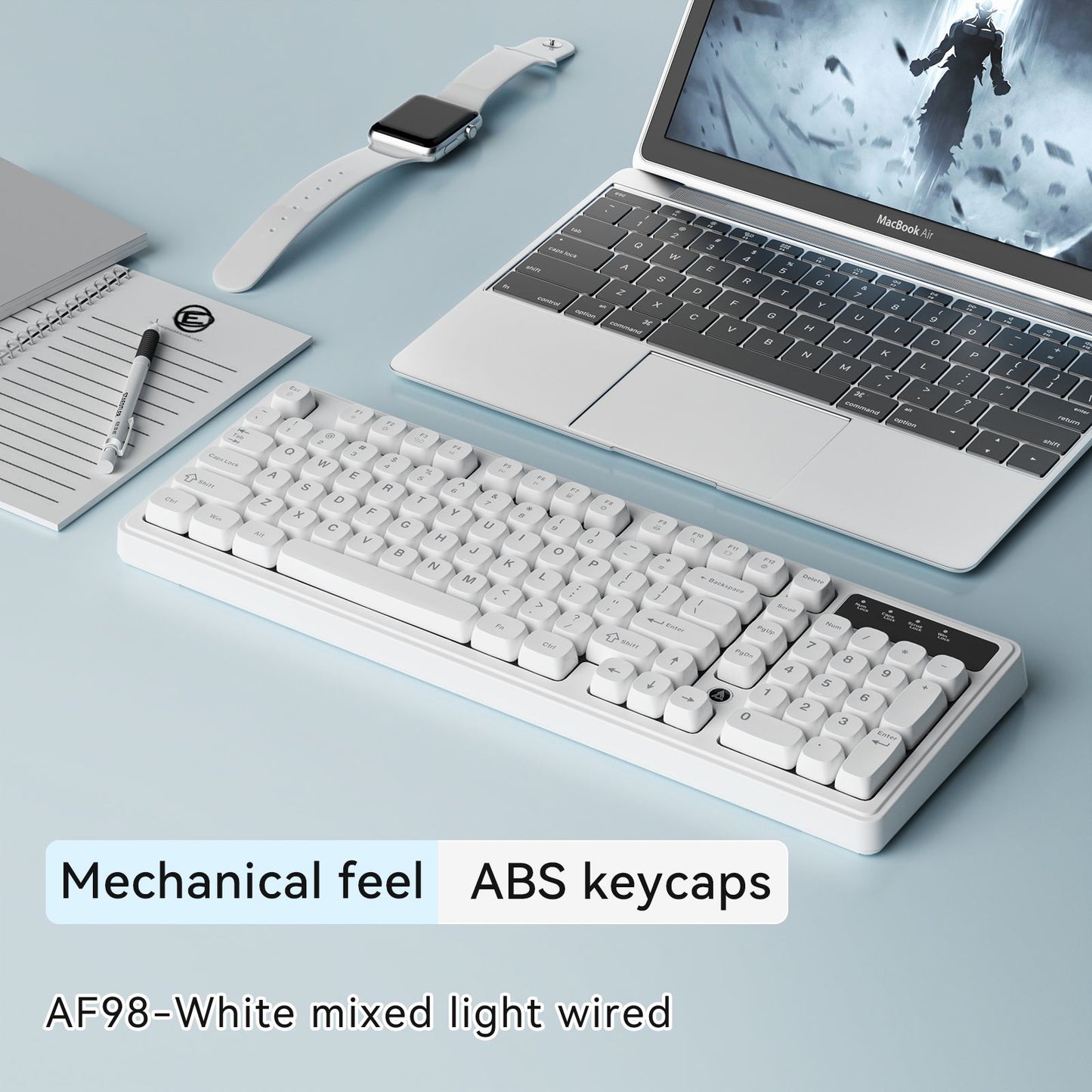 AJAZZ AF98 Wired/Wireless Keyboard Mechanical Feel Office Long Battery Life Three-Mode RGB Mixed Light ABS Keycaps Ergonomics