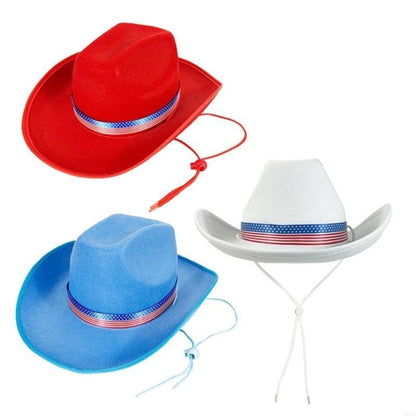 L5YA Elegant Homburg Hat with Unique Patriotic Band Flat Wide Brimmed Hat Surprise Gifts Headwear for Vacation Photo Props
