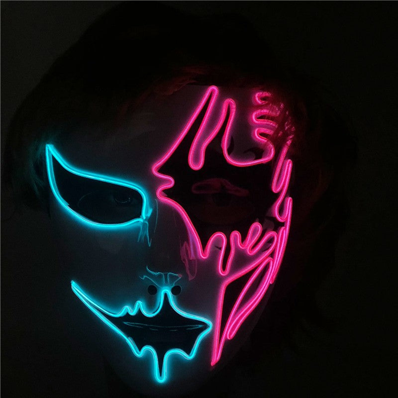 LED Hand-painted Mask Halloween Carnival Masquerade Cosplay Horror Accessory Men's Mask Weird Face Mask Glowing Mascara Disfraz