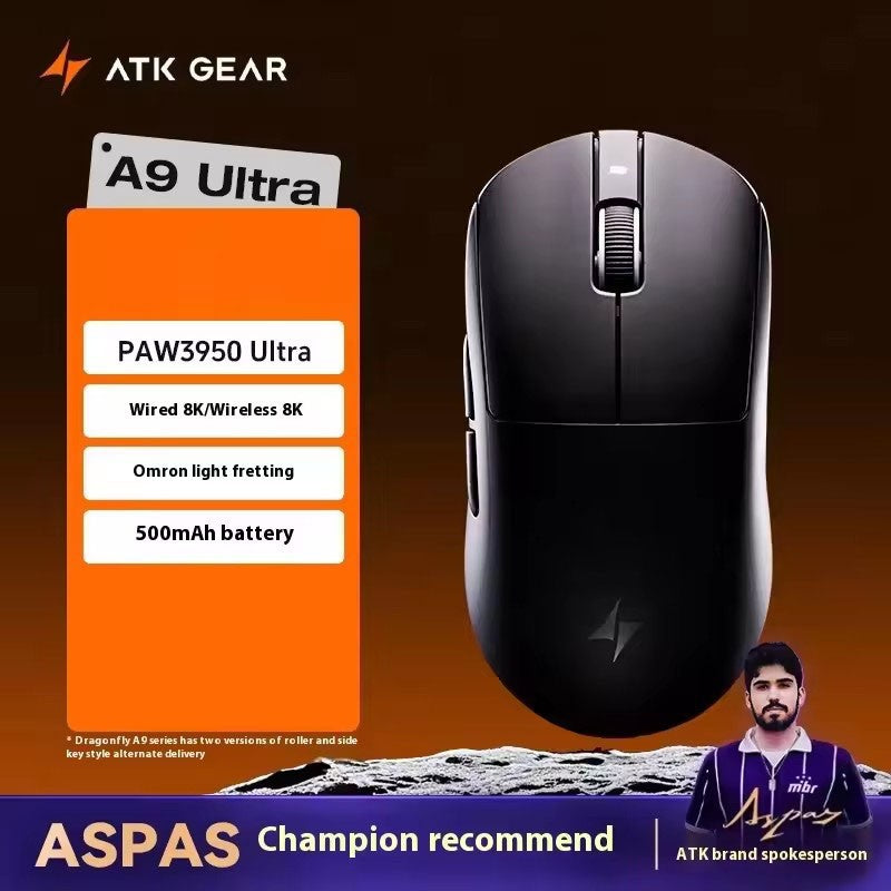 Mouse Sem Fio ATK Dragonfly A9 Series Tri Mode PAW3950 Nordic52840 8K 53g Leve Personalizável para Laptop Gamer PC Gaming