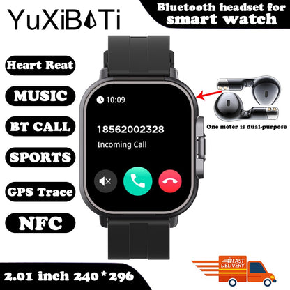 Smartwatch TWS 2 em 1 com fones de ouvido Relógio esportivo fone de ouvido Bluetooth Relógio de chamada Monitor de saúde masculino NFC Smartwatch feminino Fone de ouvido