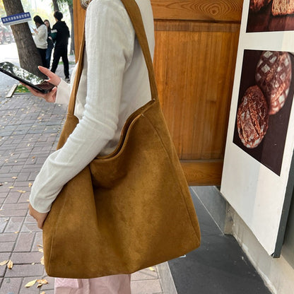 Retro Suede Frosted Tote Bag Winter Simple Design Versatile Work Commuting Shoulder Bag Women's Large Capactiy Handbags