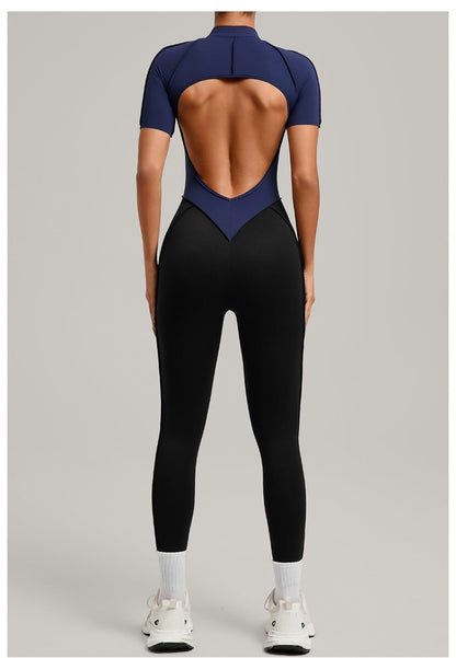 Women's New Yoga Jumpsuits with Contrasting Splicing Beauty Back Slim Fit One-piece Workout Gym Outdoor Sports Fitness Bodysuits