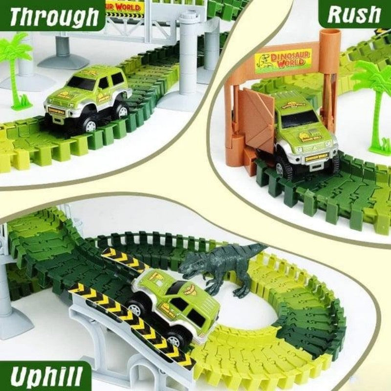 Pista Definitiva de Dinossauros 360 Novo Conjunto de Pistas de Dinossauros Jurássicos Montáveis DIY Conjunto de Carros Elétricos de Pistas de Dinossauros