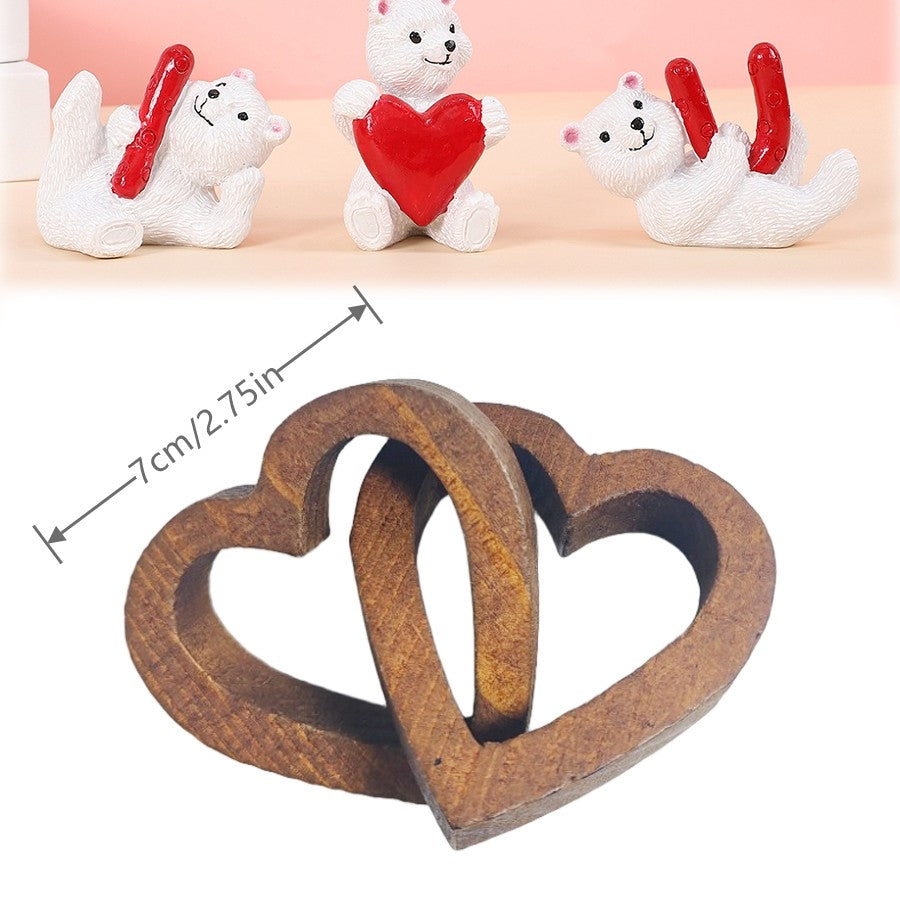 Warm and Romantic Wooden Double Heart Chain Ornaments Valentine's Day Wedding Engagement Proposal Celebration Ornaments Living Room Bedroom Desktop Ornaments Holiday Gifts