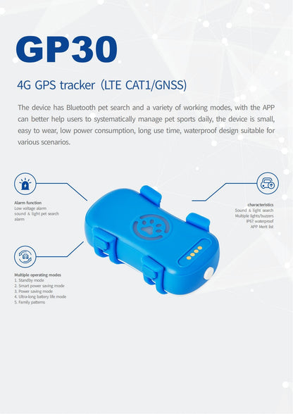 Rastreador GPS 4G para Cães e Gatos - Localizador Inteligente à Prova d'Água com Aplicativo, Rastreamento em Tempo Real e Busca por Luz/Som com Assinatura