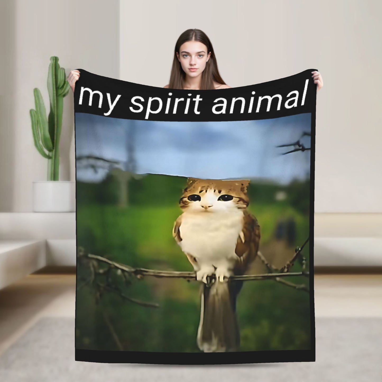 Minha Coberta Engraçada do Meme "Meowl" de Animal Espiritual, Super Quente, Gato, Coruja, Meme, "Brainrot", Manta para Viagem de Inverno, Sofá, Cama, Colcha
