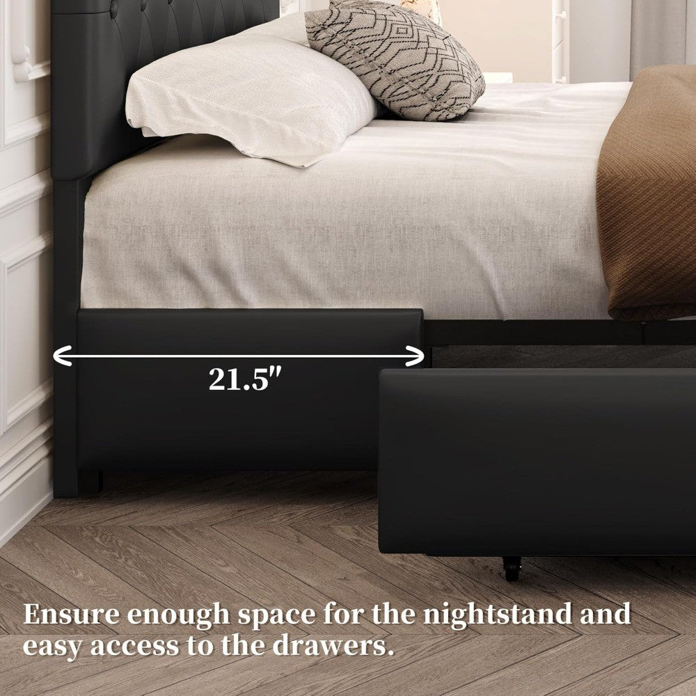 Yaheetech Queen Bed Frame Upholstered Bed Frame with Adjustable Diamond Button-Tufted Headboard/3 Drawers Storage, Queen Platfor