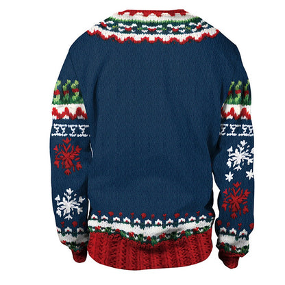 Men Women Tacky Xmas Sweatshirt 3D Christmas Snowflakes Print Holiday Party Jumpers Tops Pullover Snowman Ugly Christmas Sweater