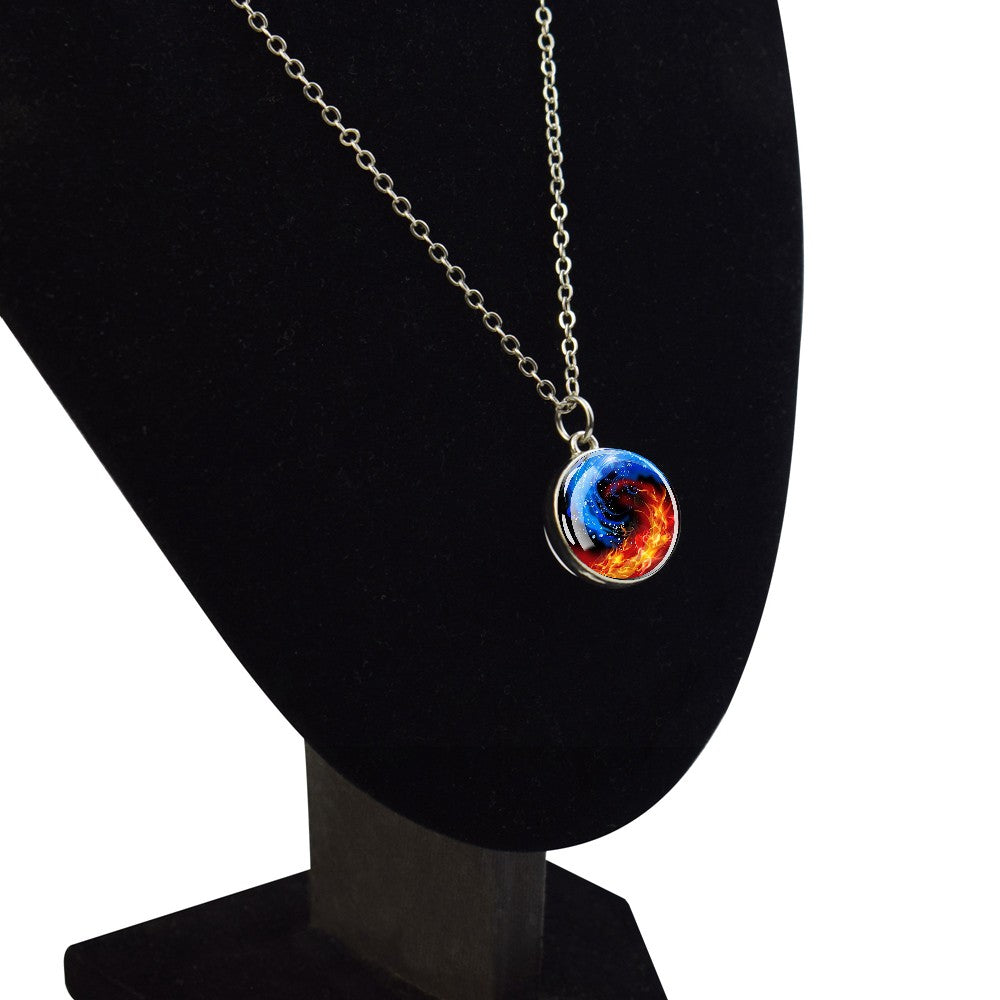 Colares Aurora Yin Yang Fênix de Gelo e Fogo Pingente de Bola de Vidro Dupla Face Colar de Correntes da Moda Joias Legais Feminino Masculino