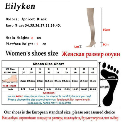 Eilyken Thigh High Over The Knee Elastic Stretch Boots Women  Sexy Thin Heels Sock Long Boots Mujer