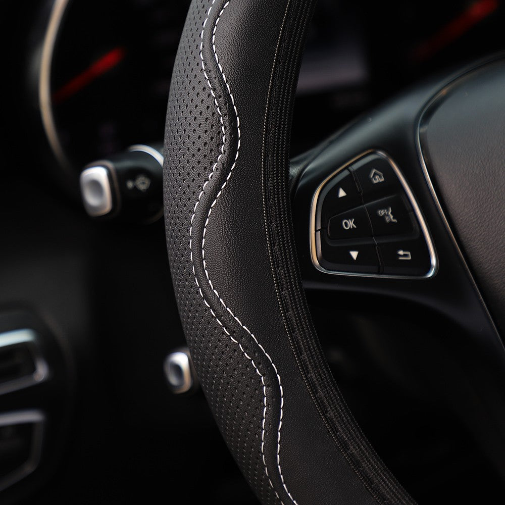 1 capa de volante de couro tipo mão de massagem estéreo em relevo sem anel interno para automóveis, cabe 14,5-15 polegadas