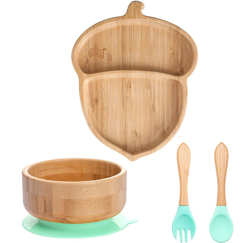 4pcs Bamboo Plate Sets Baby Feeding Bowl Wooden Kids Feeding Supplies Spoon Fork for Baby Tableware Suction Plate Bowl Cup