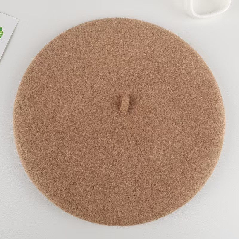Boina de lã sintética quente de inverno feminina meninas artista francesa gorro chapéu vermelho preto roxo bege laranja Kawaii bonés de topo plano aquecedores
