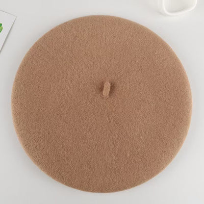 Boina de lã sintética quente de inverno feminina meninas artista francesa gorro chapéu vermelho preto roxo bege laranja Kawaii bonés de topo plano aquecedores