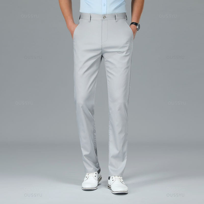 Spring Summer High Quality Luxury Straight Business Suit Pants Men Bamboo Fiber Designer Elegant Casual Long Formal Trouser Male