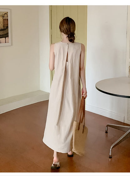 NYFS 2025 Summer New Korea Woman Dress Vestidos Robe Elbise Loose Plus Size Solid Sleeveless Backless Long Dress L-4XL