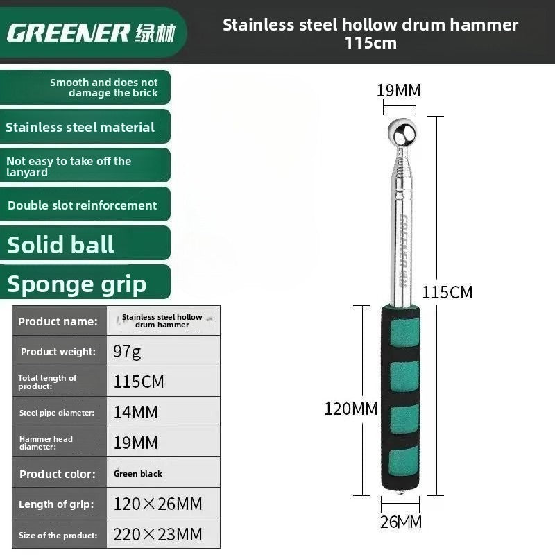 Green Forest 98/115/160CM Martelo de Tambor Oco para Detecção de Som Aço Inoxidável Telescópico Martelo de Tambor Ferramenta de Teste para Inspeção de Ambientes