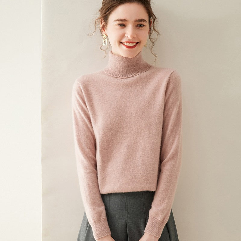Suéter de Cashmere Feminino Gola Alta Manga Comprida Pulôver de Malha 100% Cashmere Puro Suéter Básico Versão Coreana Top Feminino