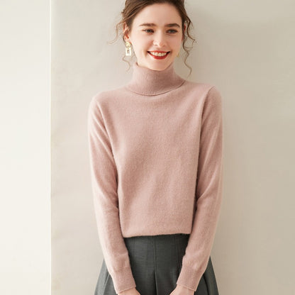 Suéter de Cashmere Feminino Gola Alta Manga Comprida Pulôver de Malha 100% Cashmere Puro Suéter Básico Versão Coreana Top Feminino