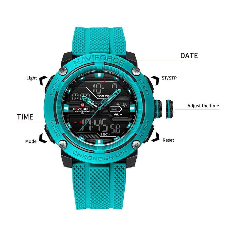 NAVIFORCE Sport Watch for Men Waterproof Dual Display Quartz Wristwatch Mens Digital Date Clock Military Stopwatch Reloj Hombre
