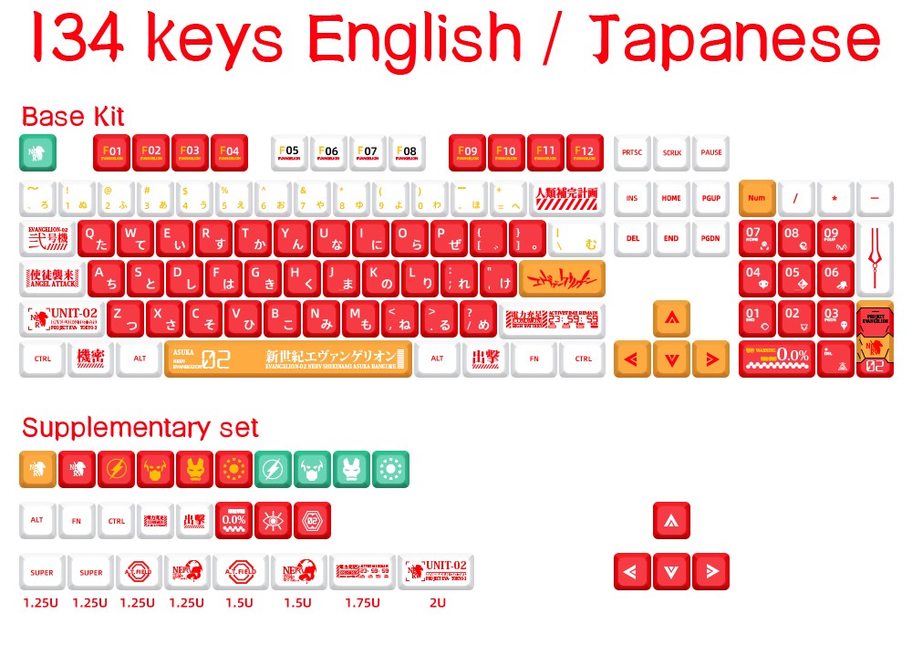 Keycaps Personalizadas Tema Eva Animação Japonesa Perfil XDA PBT Sublimação para Teclado Mecânico com Switch MX GMK