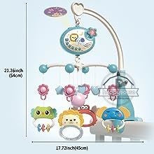 Musical Baby Crib Mobile with Lights Music Projection for Infants 0-6 Months Remote Control Crib Toys for Newborn Baby Mobile