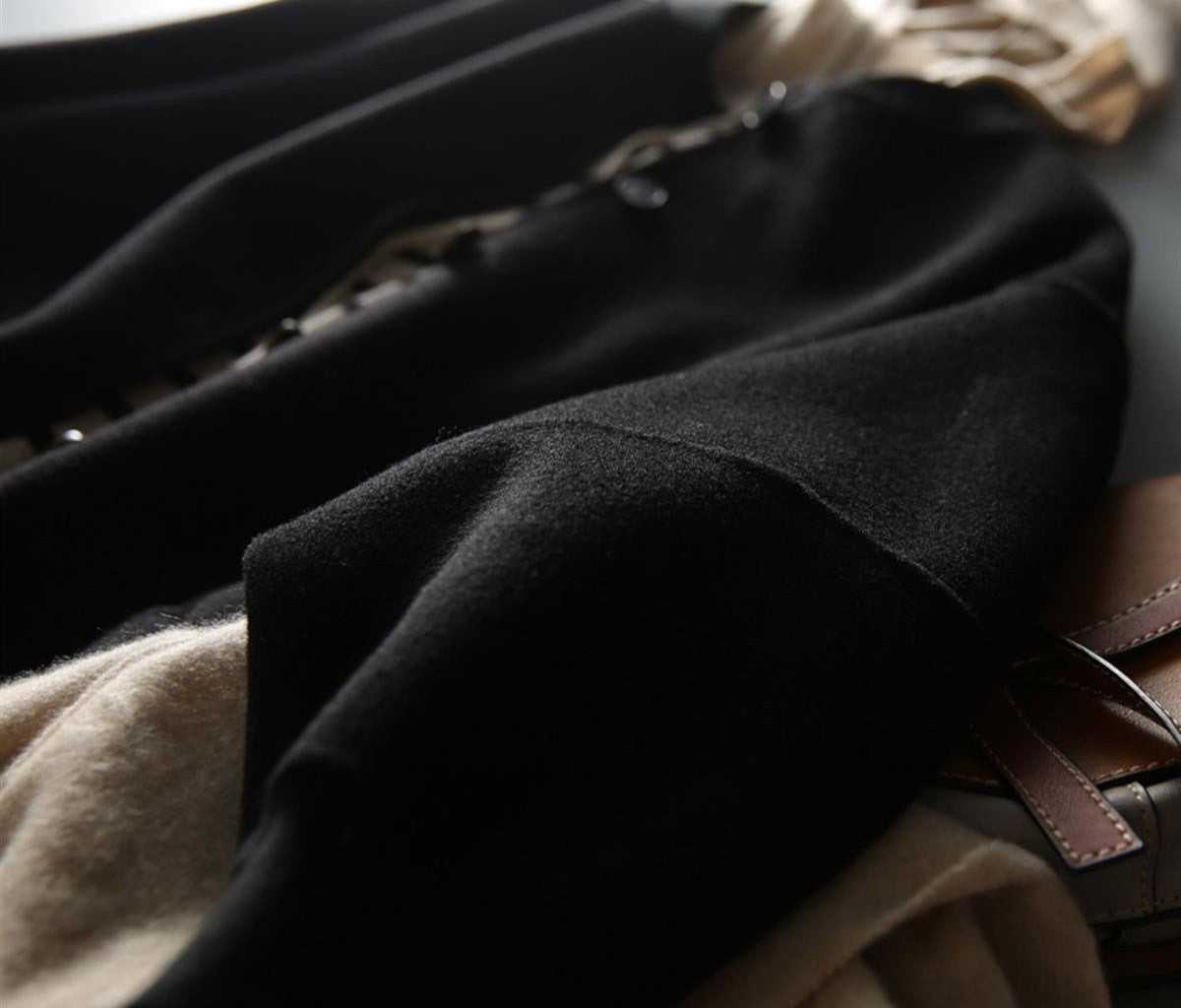 Women's Black Wool Coat 2025 Autumn New Fashion Long Slim Fit Casual Versatile Overcoat