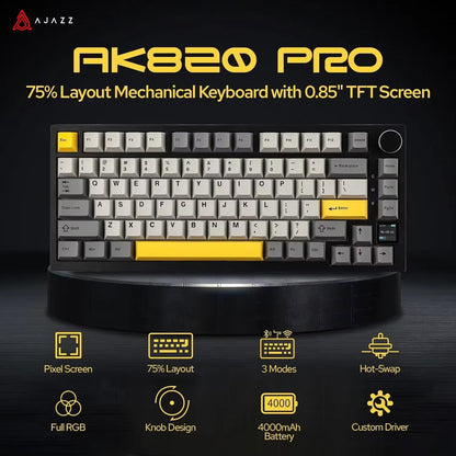Teclado Mecânico Gamer Ajazz AK820/AK820Pro Bluetooth 5.1/Sem Fio/Com Fio Personalizado com Knob Hot Swap Gasket