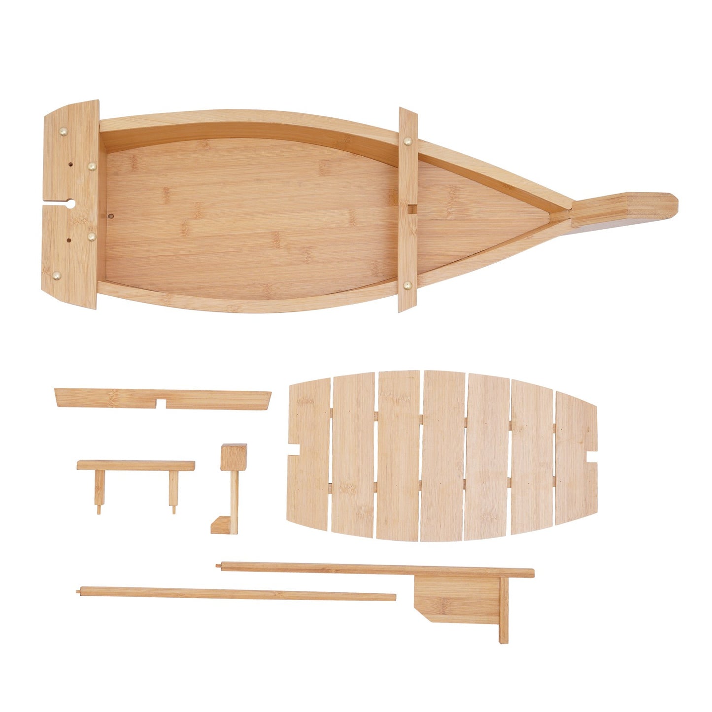 28in Bamboo Sushi Boat Serving Tray, 70cm Log Color Assembly Required Sushi Boat Serving Tray for Business or Personal Parties