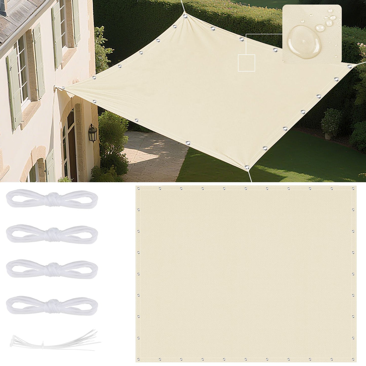 Waterproof Straight Edge Sun Shade Sail with Grommets Garden Sunscreen Pergola Shade Cover Canopy For Outdoor Garden Patio Tent