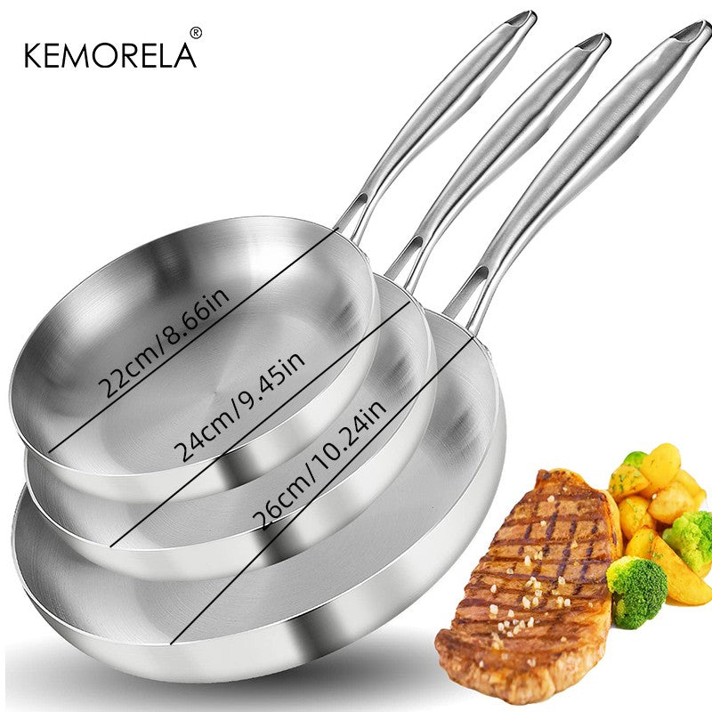 2/3 PEÇAS Frigideira 22/24/26/28CM Aço Inoxidável 304 Panela Wok 2MM de Espessura 5 Camadas de Aço Panelas Antiaderentes de Grau Alimentício para Cozinhar