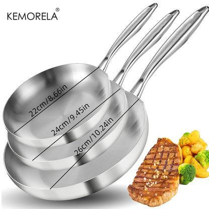 2/3 PEÇAS Frigideira 22/24/26/28CM Aço Inoxidável 304 Panela Wok 2MM de Espessura 5 Camadas de Aço Panelas Antiaderentes de Grau Alimentício para Cozinhar