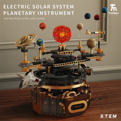 Modelo de sistema solar elétrico Blocos de montar Exploração espacial Equipamento de aprendizado Brinquedo montável rotativo presente para criança estudante