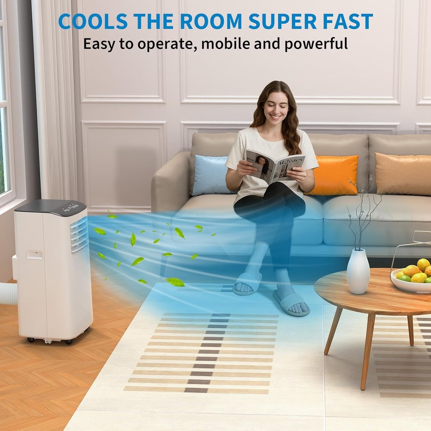 Ar Condicionado Portátil, 8000 BTU para Ambientes de até 42m², Controle Remoto e Autoevaporação, AC Compacto para Apartamento, Plugue Americano