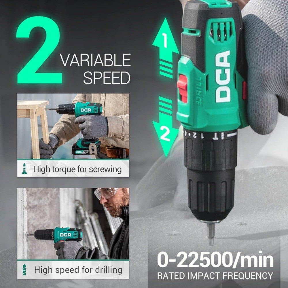 Conjunto de Furadeira de Impacto a Bateria 20V, Torque de 40 Nm, Mandril Sem Chave de 1/2", 22500 IPM, Velocidades Variáveis para Tijolo Metal Madeira