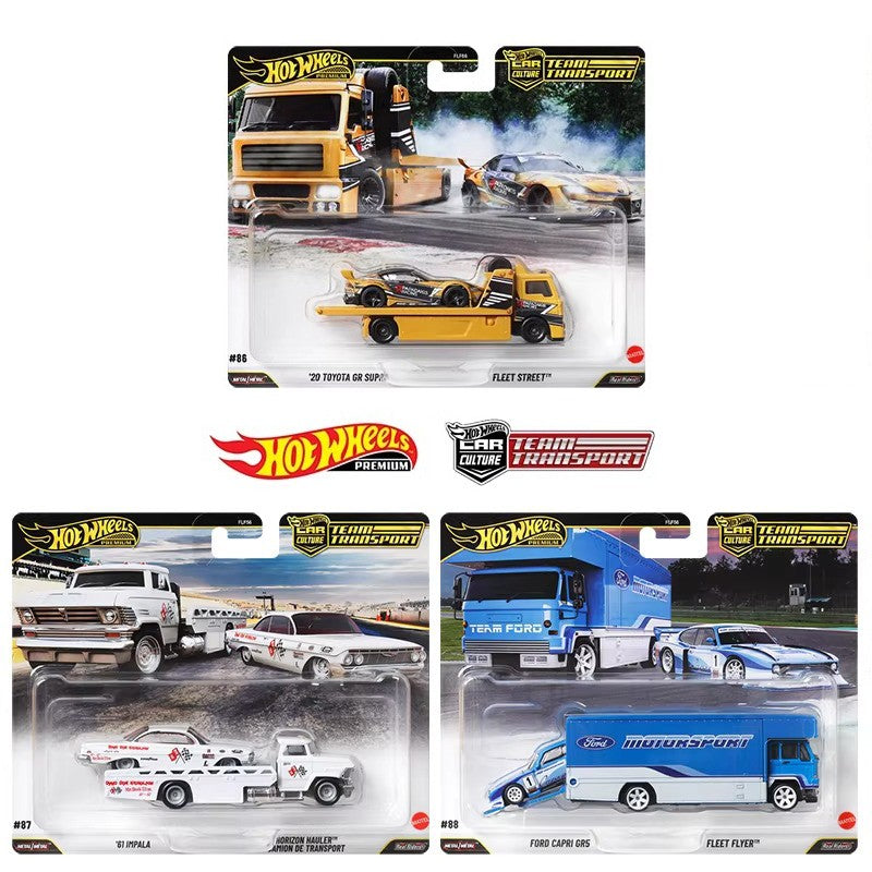 Hot Wheels FLF56-J Team Transport Series,Toyota GR Supra Impala Ford Capri GR5,1:64 Diecast Vehicle Collectible Toy Gift for Kid