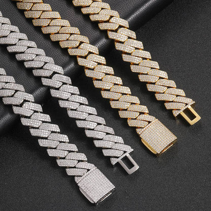 NUOYA High-Quality Hip-Hop Jewelry 20mm Jewelry Ice Necklace Diamond Three Rows Of Zircon Thick Cuban Chain Men's Necklace