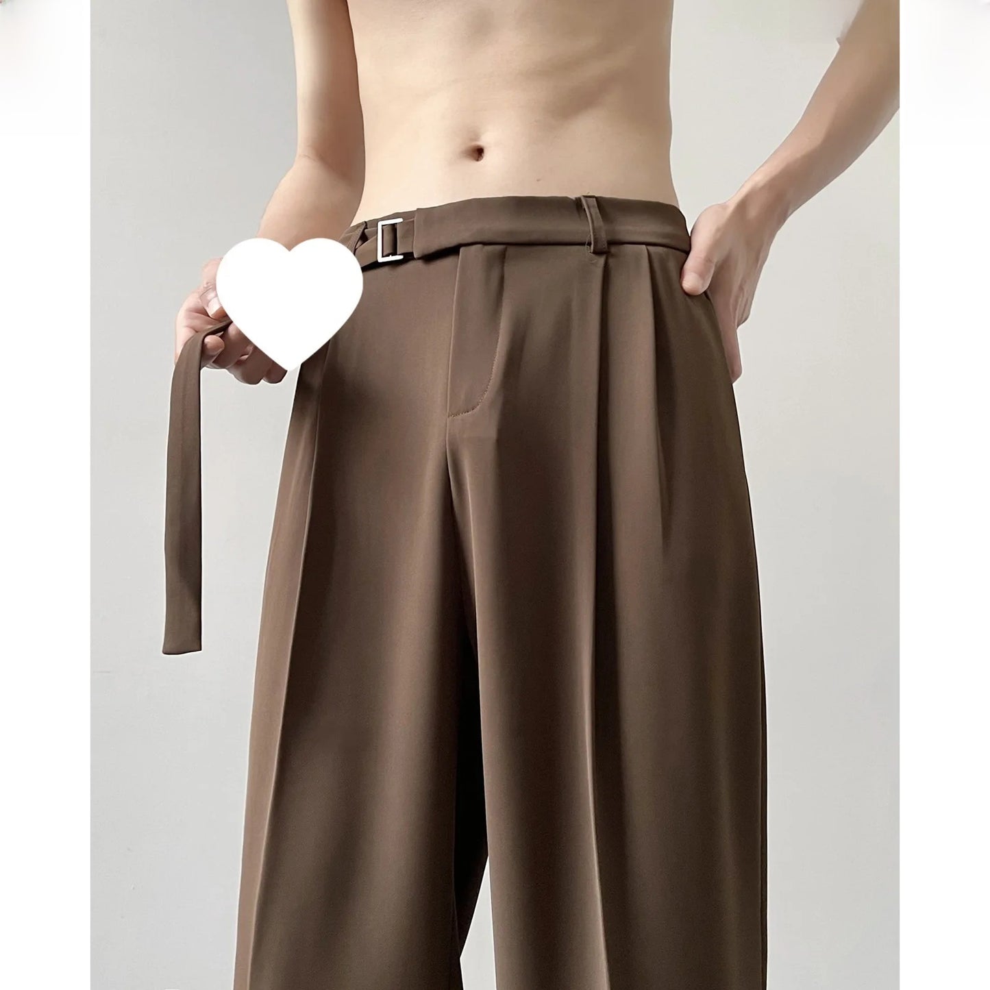 Calça Casual Masculina Outono Japonesa Leve Luxo Drapeada Calças Soltas de Perna Reta Versátil Perna Larga Calça Comprida