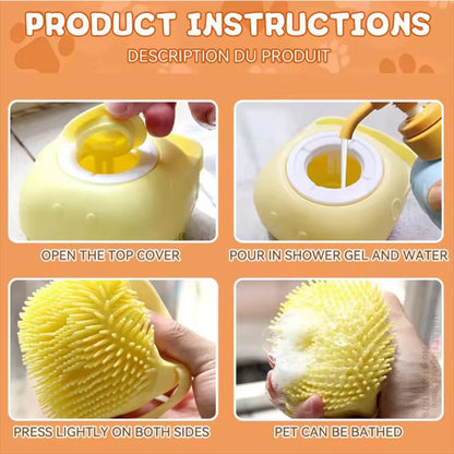 Escova de Banho para Animais de Estimação em Borracha Macia de Silicone com Reservatório de Shampoo Integrado Desembaraçadora e Autolimpante para Cães e Gatos Escova de Banho