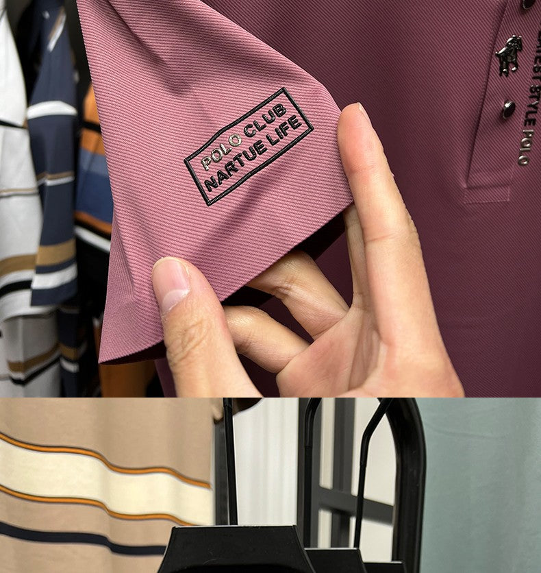 High End Brand New Summer Solid Color Silk Cotton High-quality Short Sleeved Polo Men's Fashionable Business Seamless Casual Top