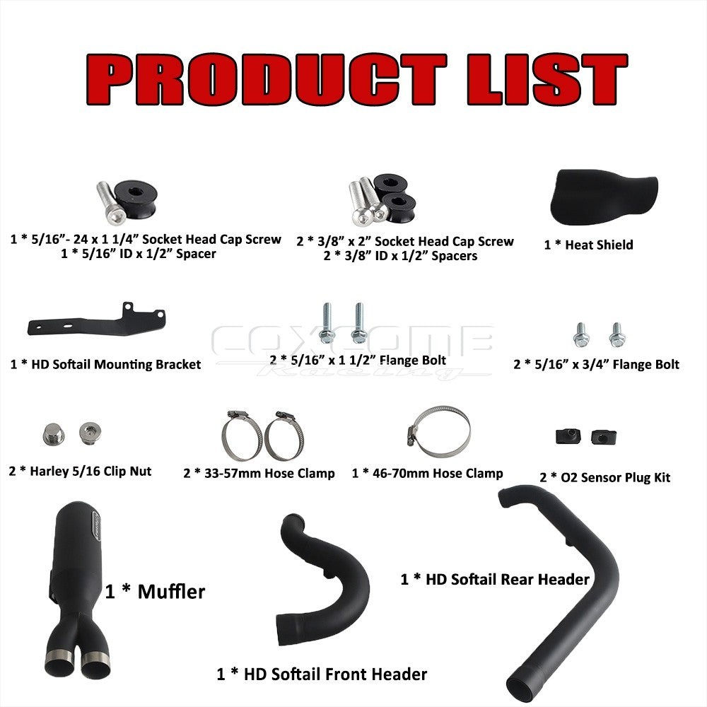 44-51mm Head Pipe Exhaust Pipe Motorcycle Complete Exhaust Muffler System For Harley Street Bob FXBB FXBBS Low Rider S ST Pazoma