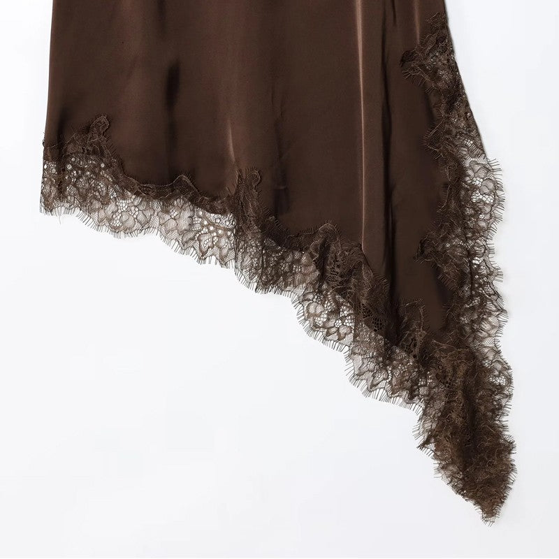 HXAO Female Lace Dress Sleeveless Slip Short Dresses Women Summer Asymmetric Elegant Night Dresses Backless Sexy Evening Dress