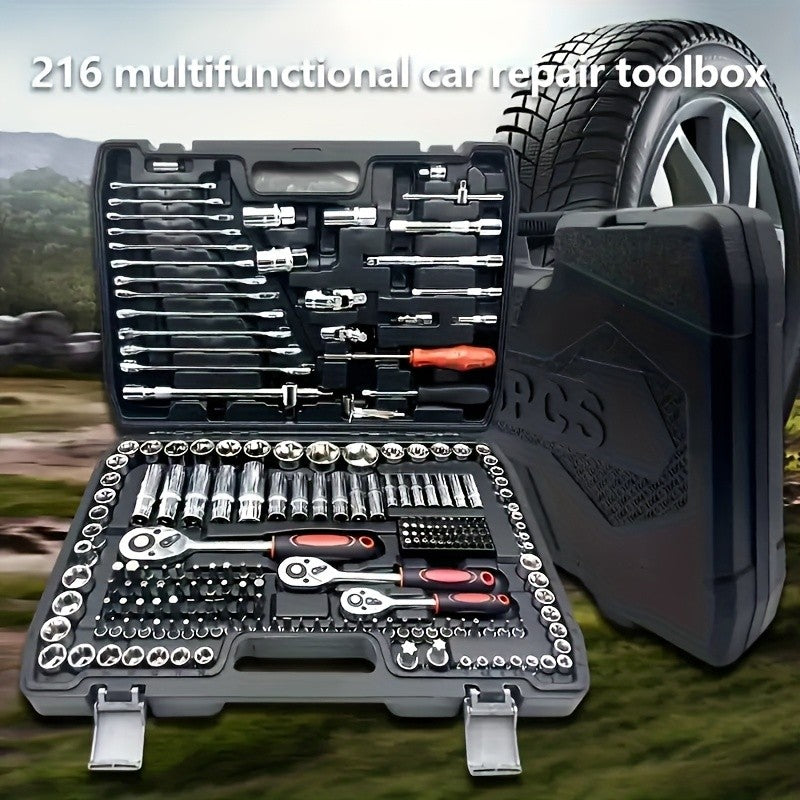 216-Piece Professional Socket Set - 1/2" 3/8" 1/4" Drive SAE & Metric, 72-Tooth Ratchet for Automotive & Home Repair